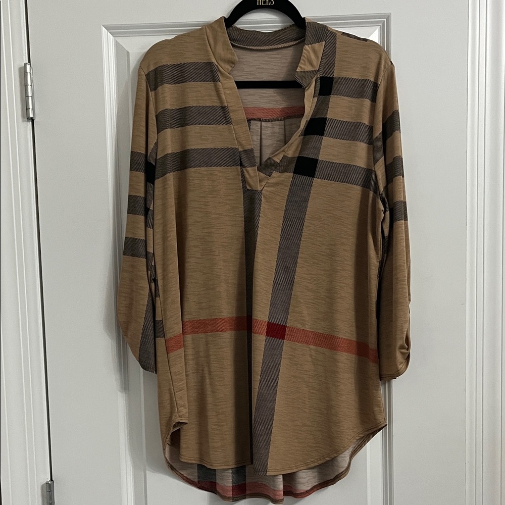 Plaid V-Neck Women's Top